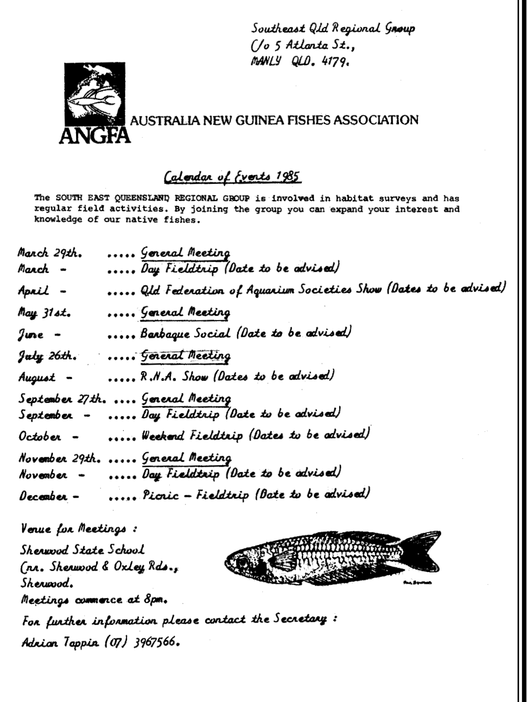 Southeast Qld Regional Group Calendar of Events 1985