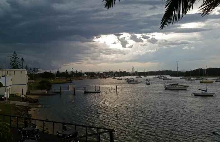 A storm rolling in over the Hastings River near the convention venue